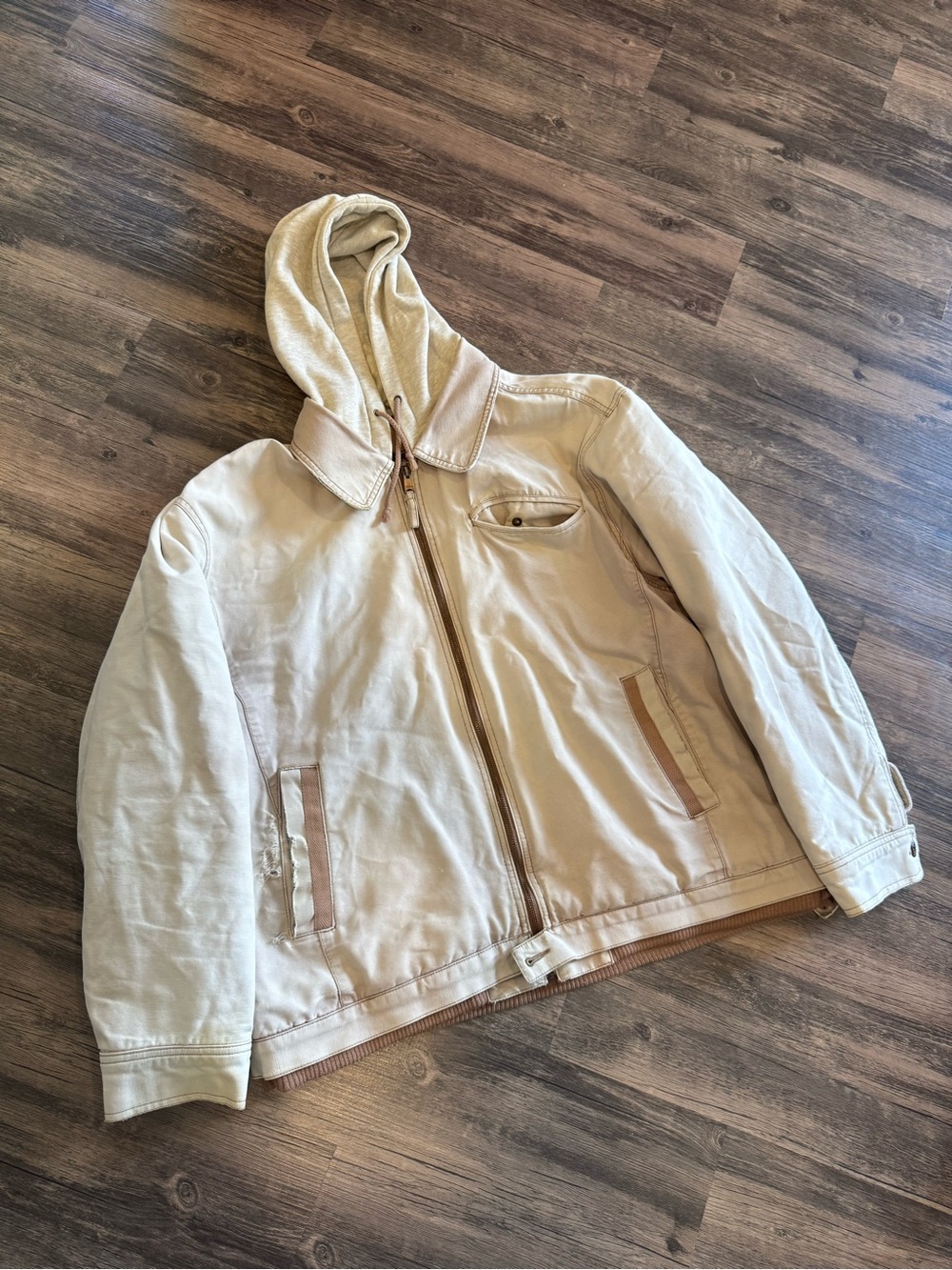 Arizona Jean Co. Hooded Beige Workwear Jacket Vintage Distressed Men’s XXL
